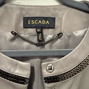 Escada Grey Leather Jacket with Chain Detail - Sz 42